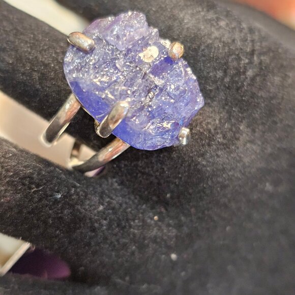 Aryo Raw Rough Purple Tanzanite & 925 Sterling Silver Statement Ring Size 10 - Picture 6 of 11